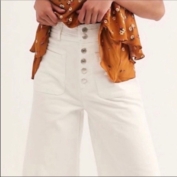 FREE PEOPLE Colette Wide Leg Culottes button fly white cropped jeans size 30 - Picture 16 of 16